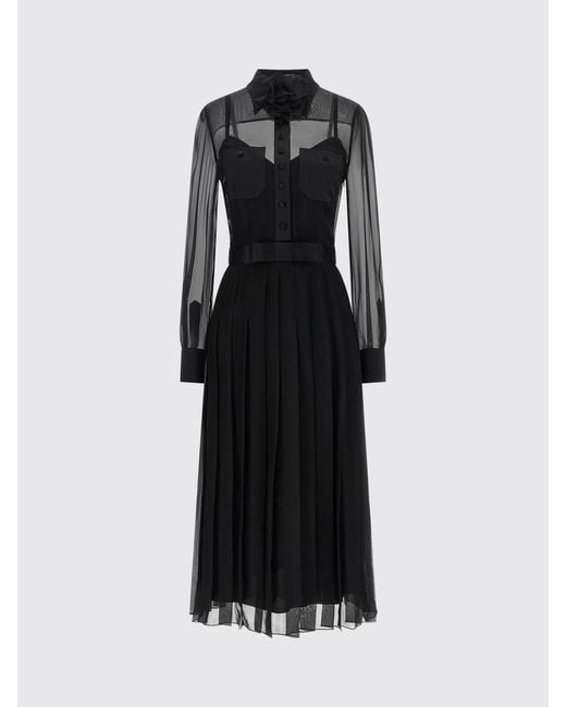 Dolce & Gabbana Blue Dolce &Amp Gabbana Midi Silk Shirt Dress With Ruffle Collar And Waist Belt