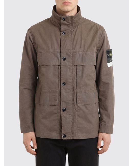 Stone Island Brown Waxed Cotton Jacket for men