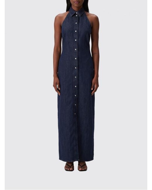 7 For All Mankind Blue Cotton And Linen Chemisier Dress