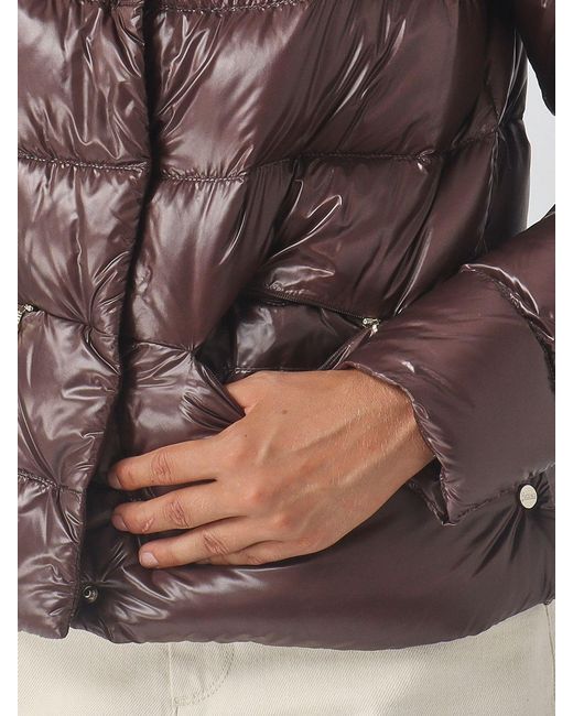 Herno Brown Short Quilted Ultralight Nylon Down Jacket With High Neck And Drawstring