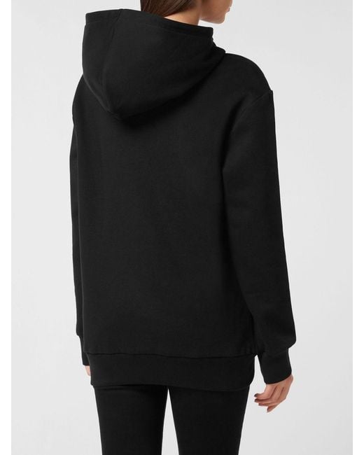 Philipp Plein Black Teddy Bear Print Cotton Hoodie With Rhinestone Details