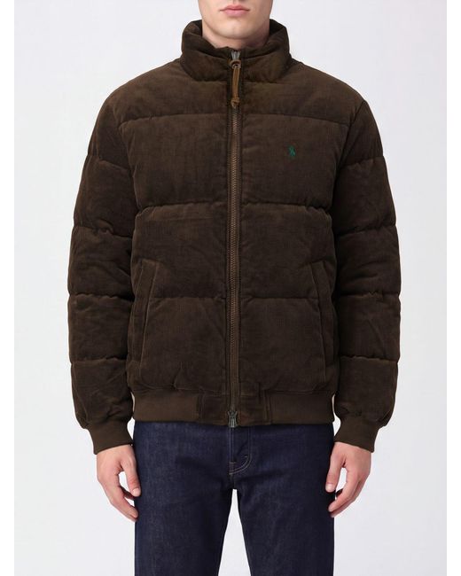 Polo Ralph Lauren Brown Quilted Corduroy Puffer Jacket With High Neck And Logo for men