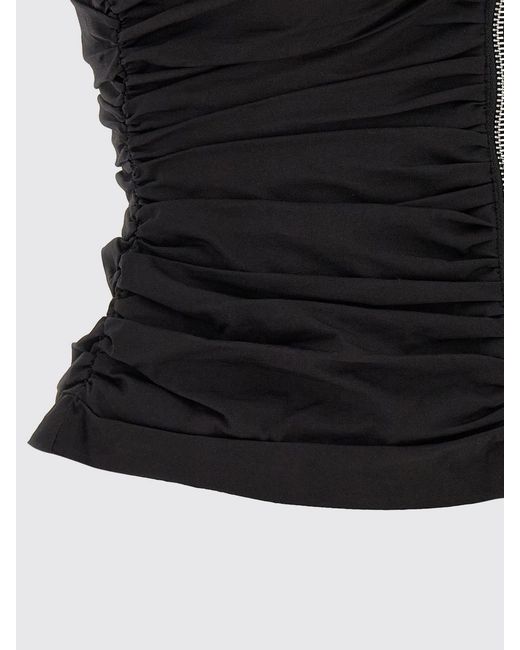 Ganni Black Ruched Cotton Top With Zip