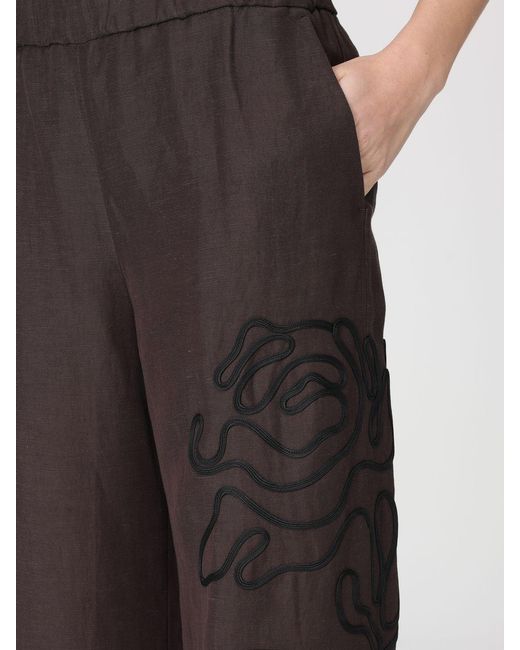 Liviana Conti Brown Julian Linen Blend Trousers With Embroidery
