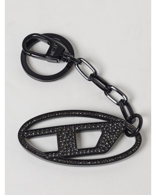 DIESEL White Brass Keychain With Set Rhinestones
