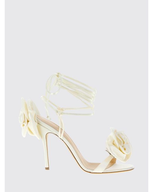 Magda Butrym Natural Satin Sandals With Floral Applications