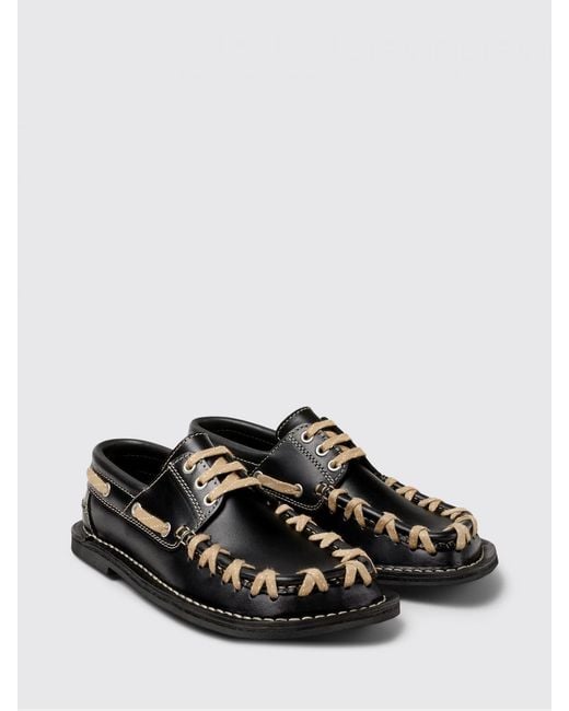 CAMPERLAB Black Eki Leather Boat Loafer With Contrast Stitching for men