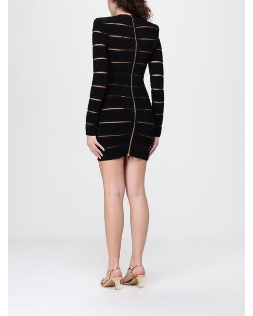 Balmain Black Rhinestone Embellished Viscose Blend Mini Dress