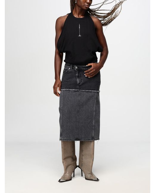 McQueen Black Two-Tone Denim Skirt