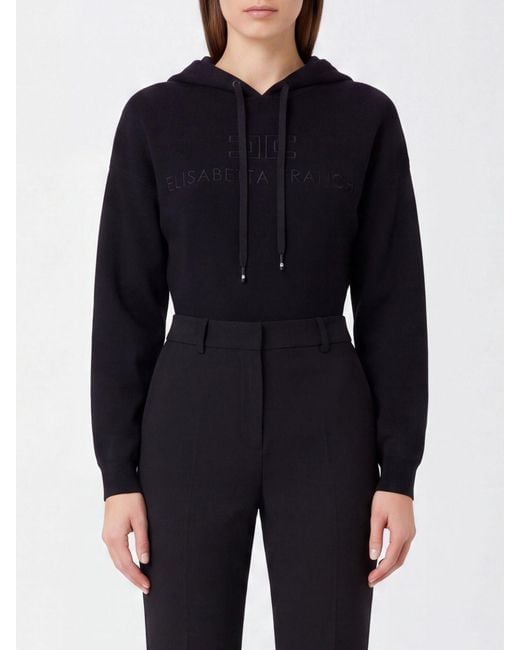 Elisabetta Franchi Blue Jersey Hooded Sweatshirt With Embroidered Logo