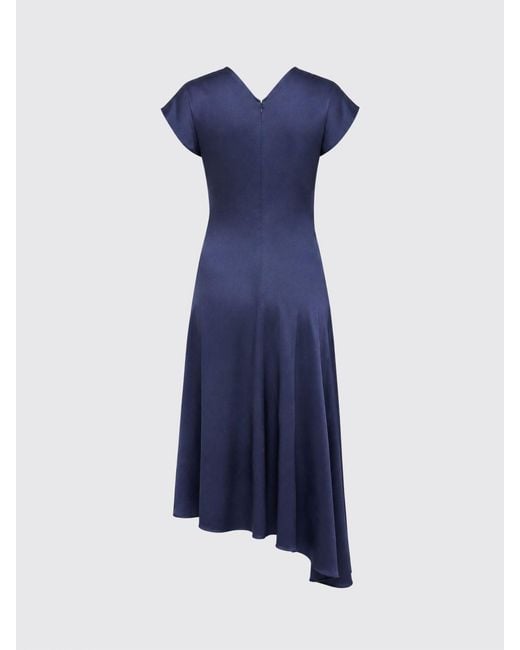 Victoria Beckham Blue Asymmetric Satin Midi Dress With Short Sleeves