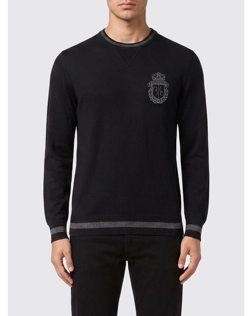 Billionaire Black Wool Blend Crewneck Jumper With Embroidered Logo And Ribbed Trims for men