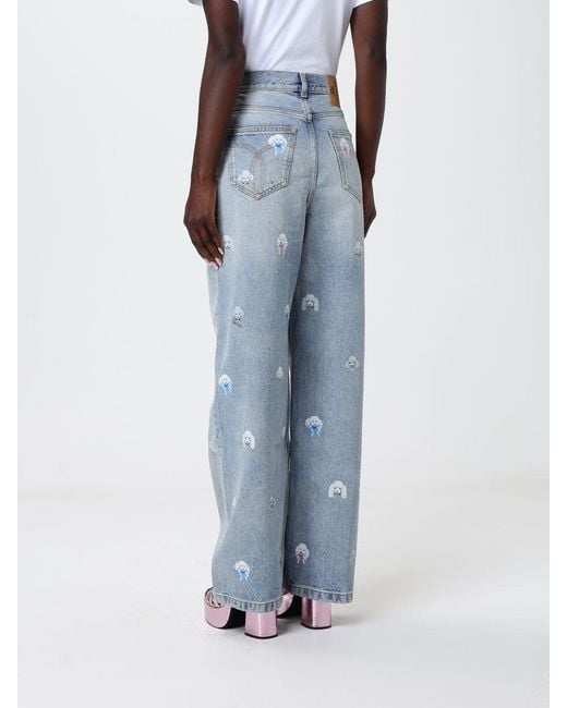 Fiorucci Blue Printed Denim Wide Leg Jeans