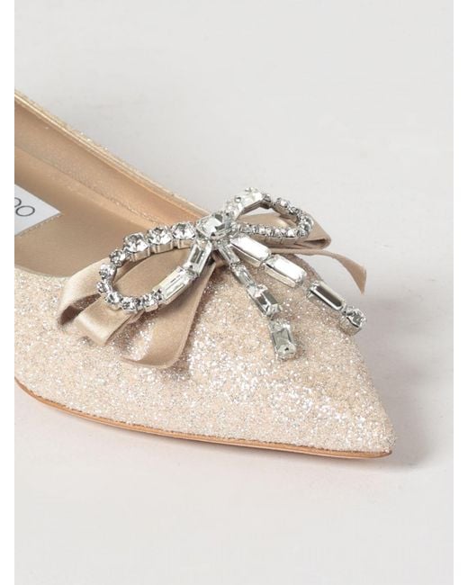 Jimmy Choo Natural Auria Glitter Ballerina With Jewel Bow