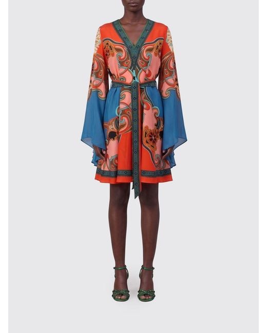 Etro Red Paisley Print Silk Mini Dress