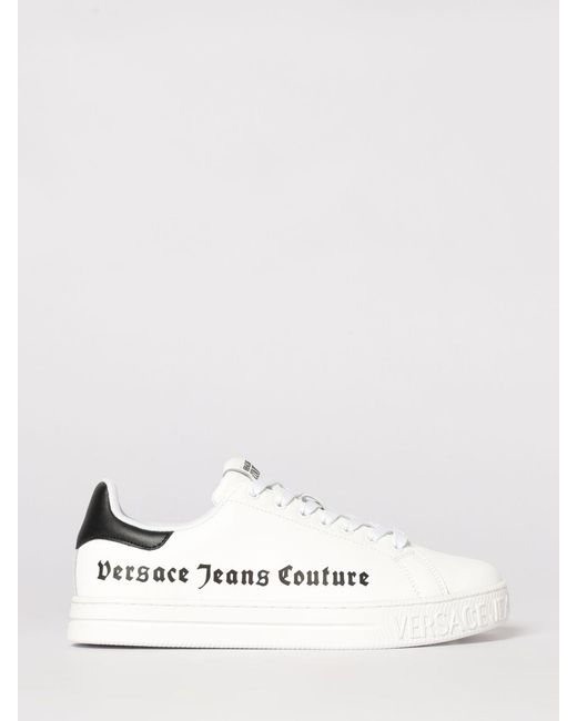 Versace Jeans Couture White Leather Sneakers With Logo Print for men