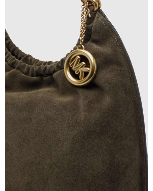 Michael Kors Green Indie Leather Shoulder Bag With Chain Handle And Logo Charm