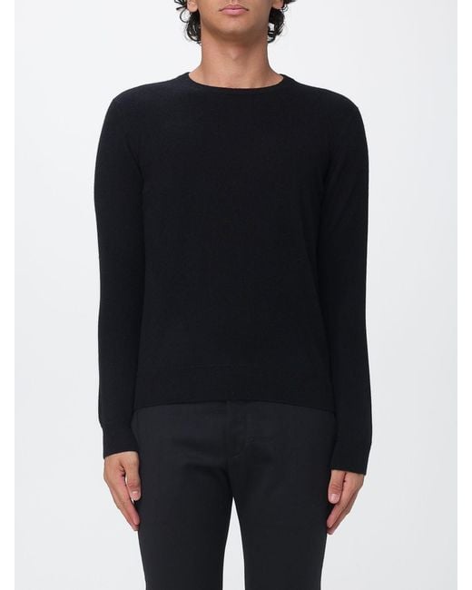 Malo Black Pure Cashmere Crewneck Jumper With Ribbed Trims for men