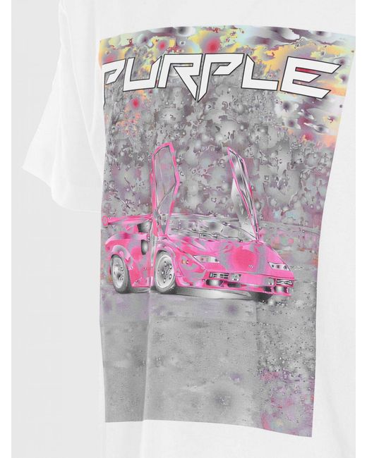 Purple White Graphic Print Cotton T-Shirt With Contrasting Logo for men