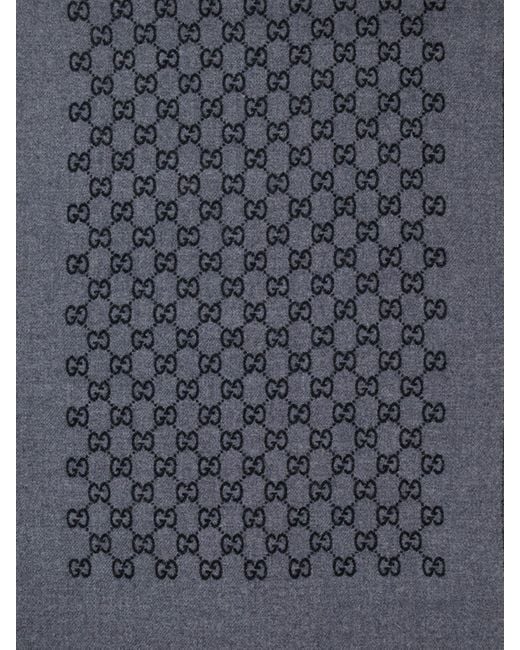 Gucci Blue Gg Jacquard Wool Scarf With Fringed Hem for men