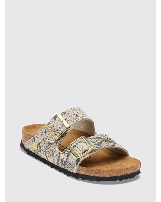 Birkenstock White Arizona Python Print Suede Sandals With Buckles