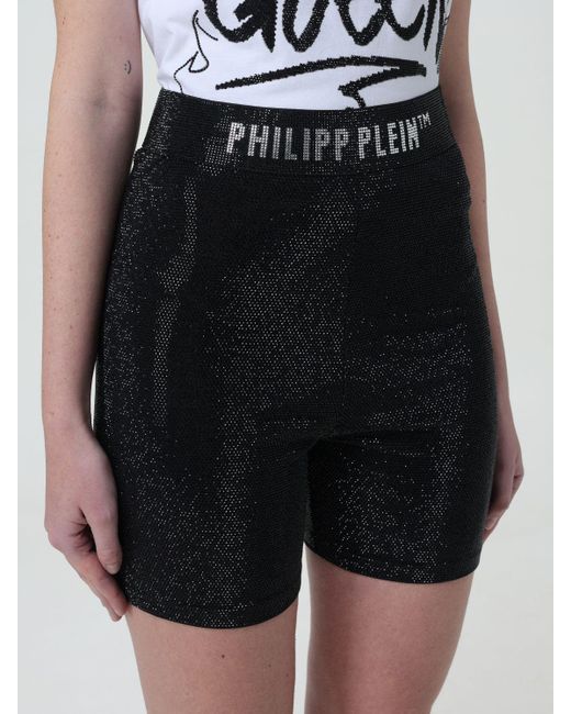Pantaloncino in tessuto con strass di Philipp Plein in Black