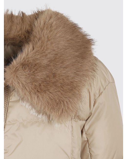 Herno Natural Short Quilted Nylon Down Jacket With Fur Collar