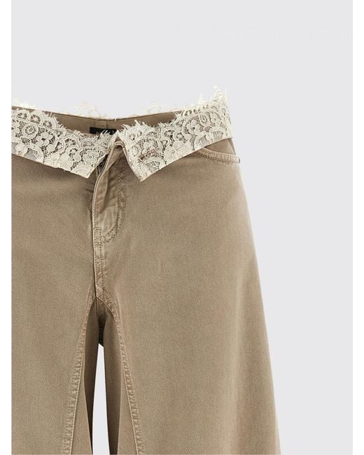 Pinko Natural Cotton Denim Jeans With Lace Inserts