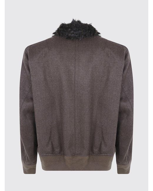Sacai Brown Fur-Collar Wool Bomber Jacket With Patch Pockets for men