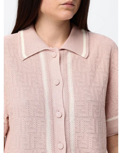 Fendi Pink Ff Monogram All-Over Cotton Knit Polo Shirt