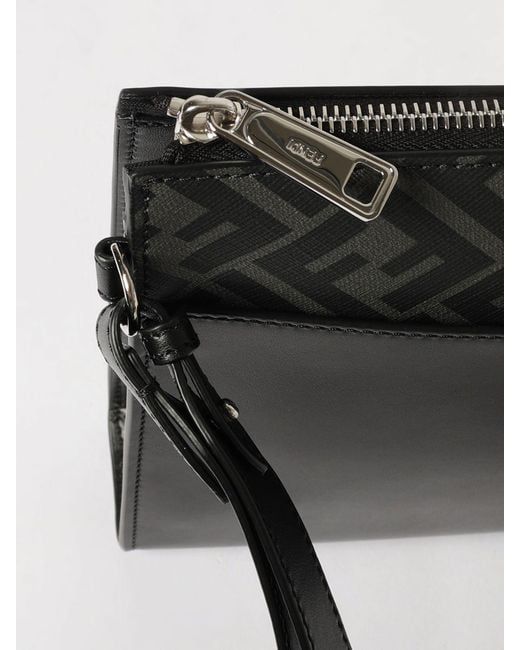 Fendi Gray Ff Squared Clutch for men