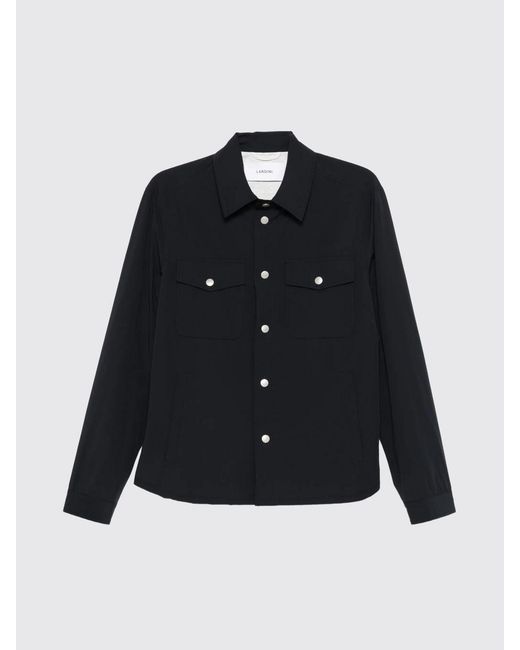 Lardini Blue Stretch Technical Fabric Shirt Jacket With Patch Pockets for men