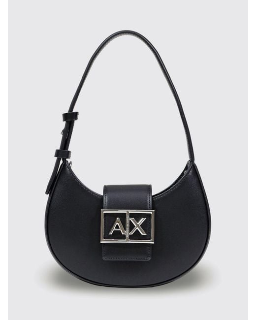 ARMANI EXCHANGE Black Hobo Shoulder Bag With Metal Logo