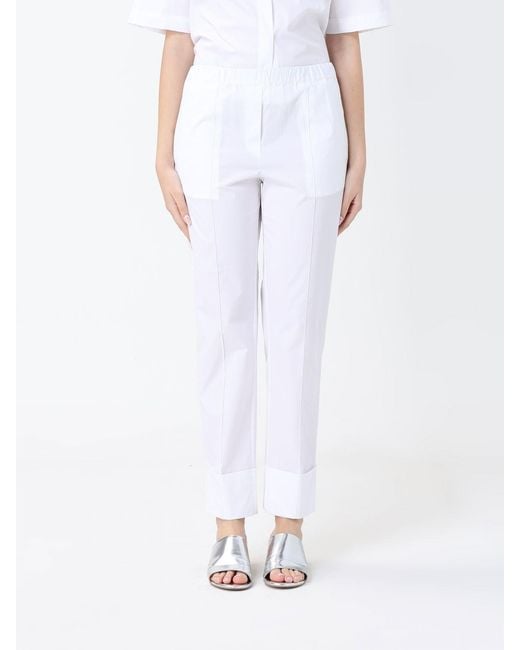 Semicouture White Romana Cotton Poplin Trousers
