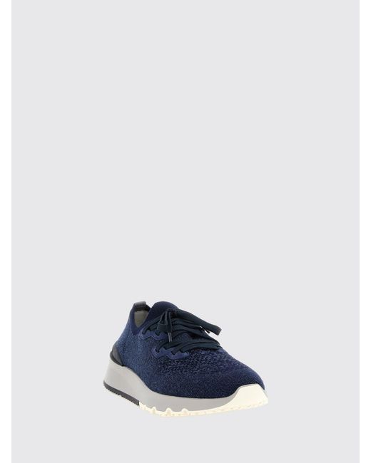 Brunello Cucinelli Blue Cotton Knit Low Top Sneakers With Elasticized Ankle for men