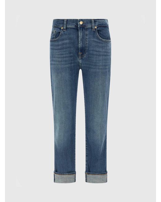 7 For All Mankind Blue Cropped Fit Stretch Denim Jeans