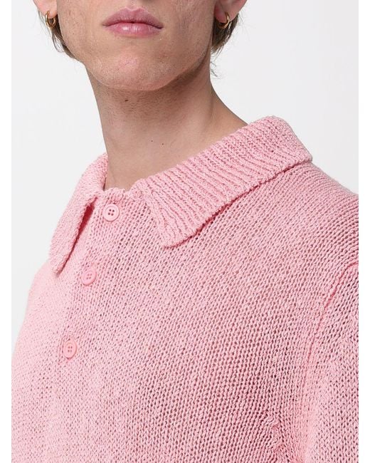 sunflower Pink Cotton And Linen Knit Polo Shirt for men