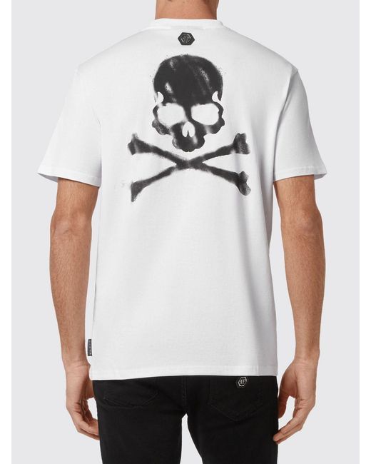 Philipp Plein White Cotton T-Shirt With Graphic Print And Rear Logo for men