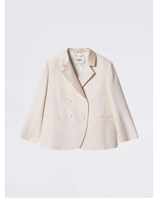 Fendi Natural Double-Breasted Wool And Silk Blazer