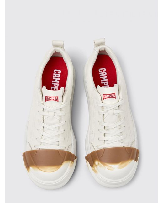 Camper White Contemporary Low-Profile Lace-Up Shoes With A Unique Toe Design
