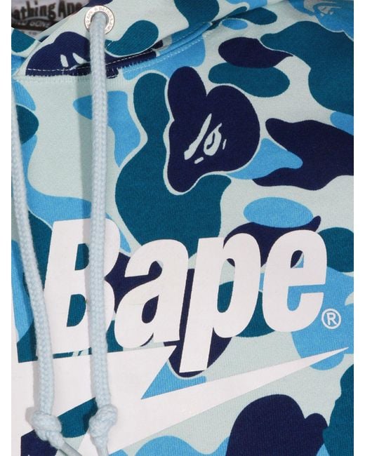 A Bathing Ape Blue Camouflage Print Cotton Hoodie With Slim Fit for men