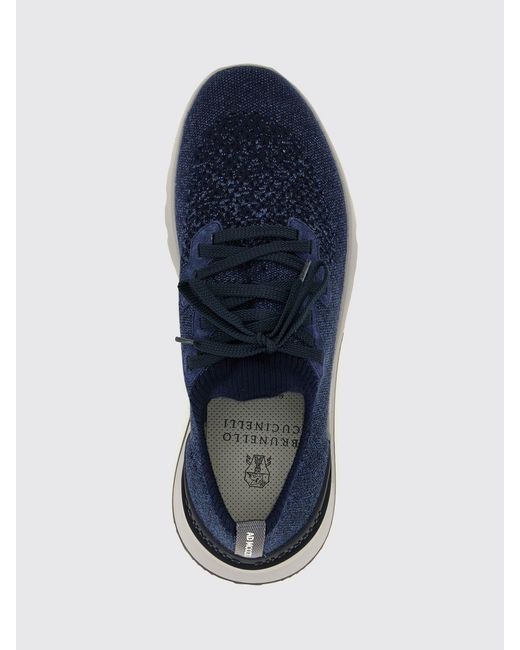Brunello Cucinelli Blue Cotton Knit Low Top Sneakers With Elasticized Ankle for men