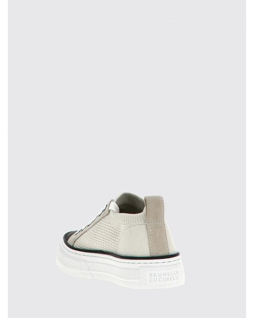 Brunello Cucinelli White Cotton Crochet Knit Sneakers With Monile