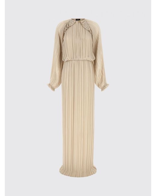 Fabiana Filippi Natural Long Pleated Crêpe Tunic With Long Sleeves And A Crew Neck