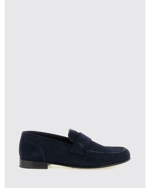 Jimmy Choo Blue Ellis Suede Penny Loafers With Metallic Monogram Hardware