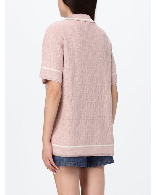 Fendi Pink Ff Monogram All-Over Cotton Knit Polo Shirt
