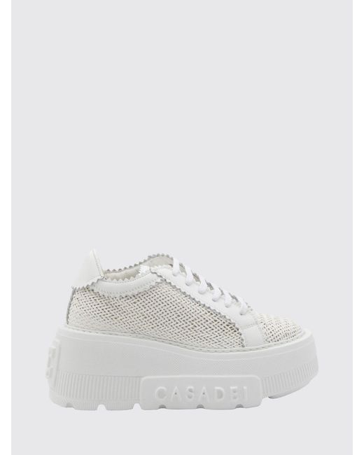 Casadei White Nexus Woven Leather Wedge Sneakers