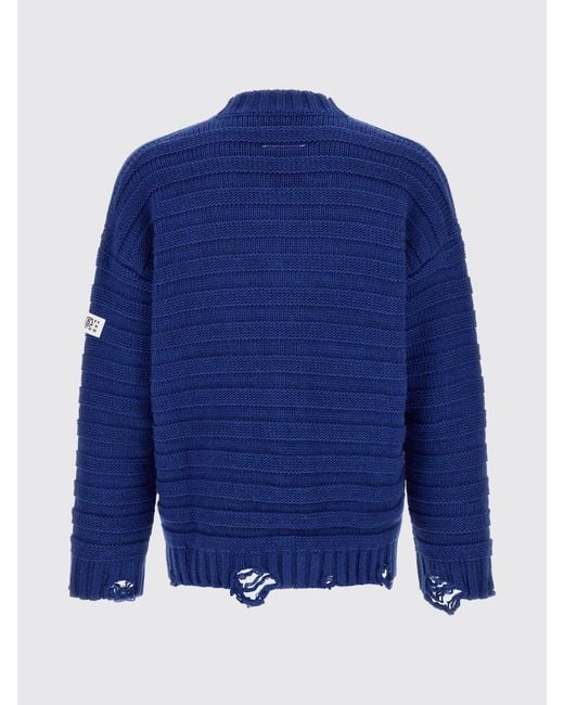 MM6 by Maison Margiela Blue Relaxed Fit Distressed-Effect Wool-Blend Cardigan for men