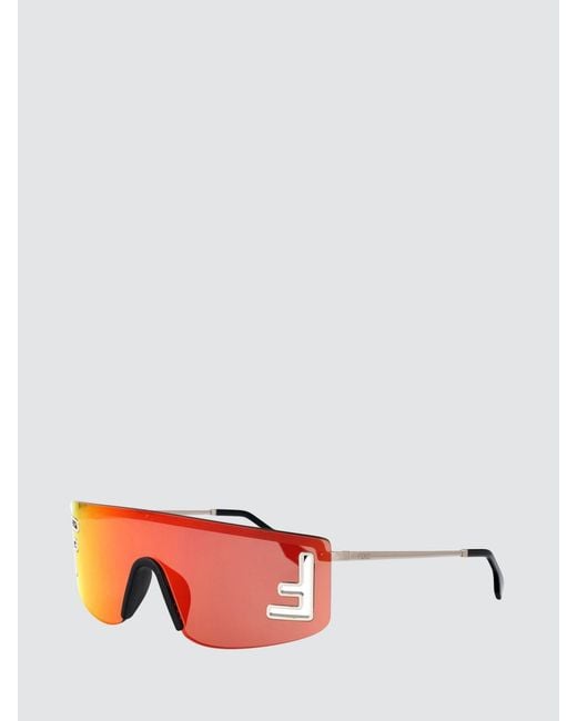 Fendi Red Ff Monogram Metal Shield Sunglasses for men