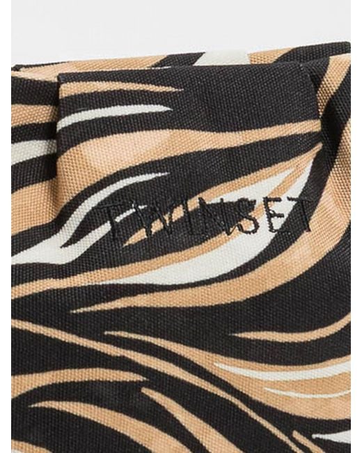 Twinset Gray Printed Cotton Canvas Pouch